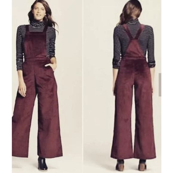 Xhilaration Corduroy Women Burgundy Adjustable Wide Leg Jumpsuit Size Large NEW - Picture 1 of 13